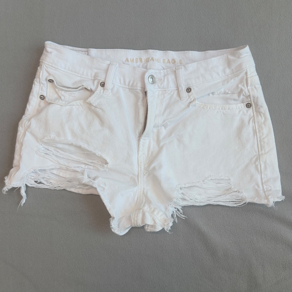 American Eagle Jean Shorts Women 6 White Excellent Distressed Cutoff Denim